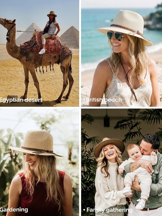Wide Brim Sun Hat for Women | Packable Straw Fedora with Adjustable Chin Cord main image 2
